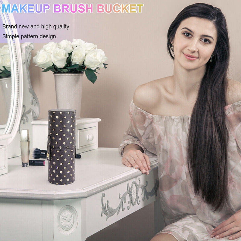 PU Stars Print Makeup Brushes Storage Cosmetic Cup Portable Makeup Tools Hold