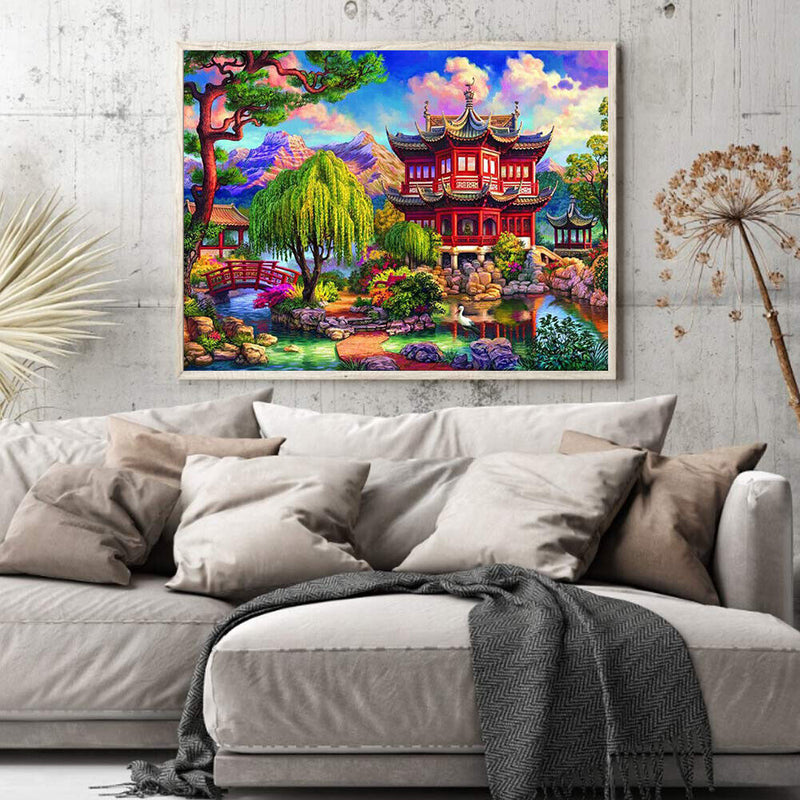 Handpainted DIY Building Backyard Oil Paint by Numbers Kit Pictures Craft G