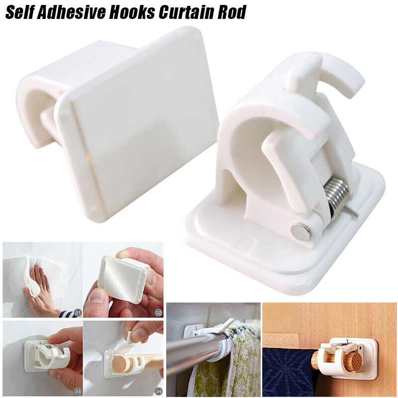 2* Nail-free Adjustable Rod Bracket Holders Magic Wall Hanging Rod Curtain Rail