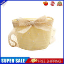 Summer Kids Girls Straw Shoulder Bag Lace Bow Beach Hat Coin Purse (White)
