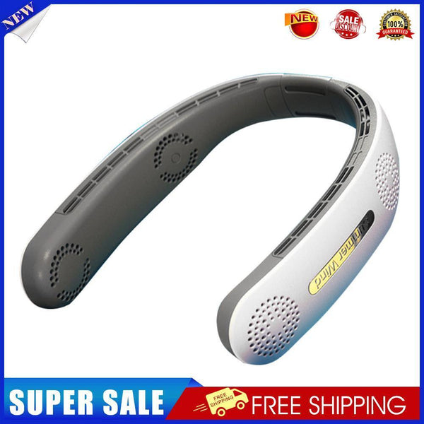 Air Cooling Hanging Neck Fan Sports Travel Leafless Personal Fans (White)