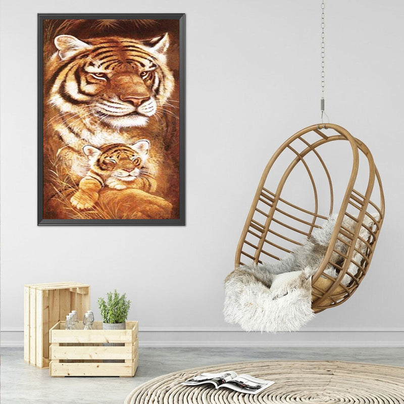Tiger Family Oil Paint By Numbers Kits Canvas Picture Wall Art DIY (B741)
