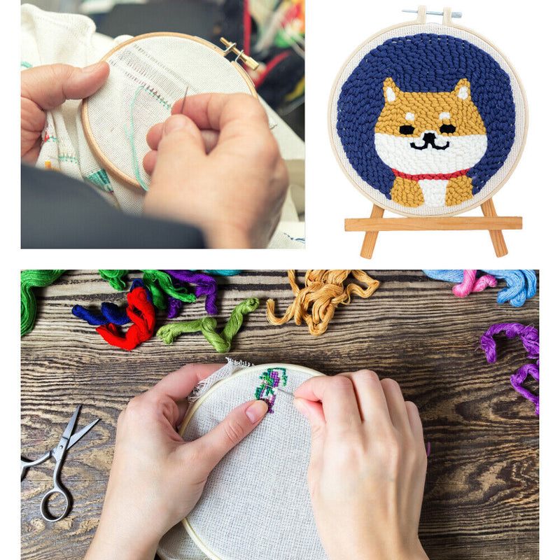 Cute Pattern Punch Needle Embroidery Kit DIY Beginners Easy Needlework Wool Work