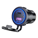 Car Motorcycle Dual USB Charger PD QC 3.0 USB Charger Socket Adapter (Blue)