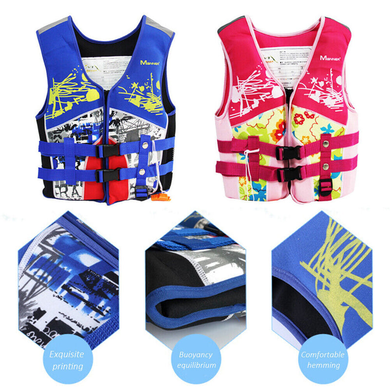 Children Buoy Life Vest Swimming Boating Fishing Waistcoat Jackets (Blue L)