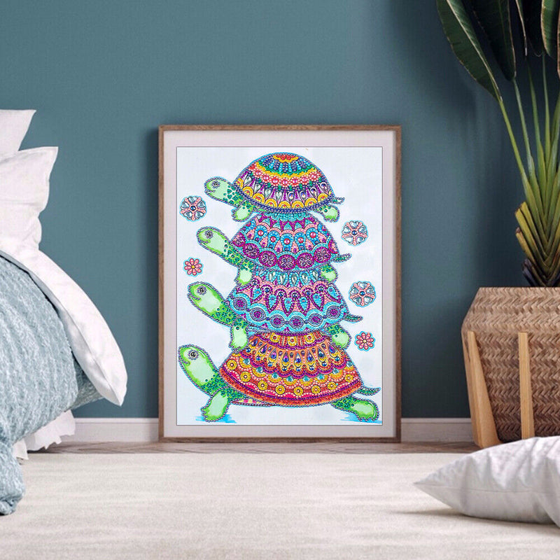 Partial Special Diamond Painting DIY Kit 4 Green Turtles Rhinestone Picture
