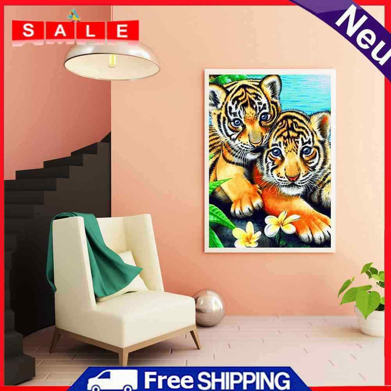 5D DIY Diamond Painting Two Tiger Kits Full Round Drill Wall Rhinestone Decor
