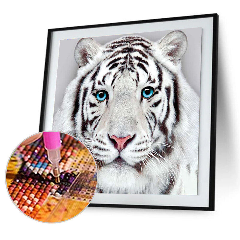 5D Diamond Painting Kit White Tiger Full Round Drill DIY Decorative Rhinestone