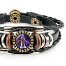 12 Zodiac Sign Braided Leather Bracelet Cancer Leo Virgo Glass Men Women Bang