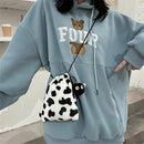 Mini Handbags Small Pouch Cow Milk Print Drawstring Bag Crossbody Bag Plush