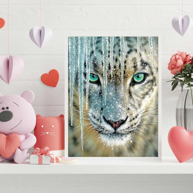 Canvas Painted Oil Paint By Numbers Snow Leopard Wall Art Modern Bedroom Decor