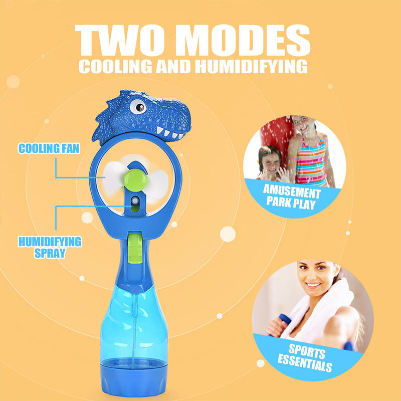 Handheld Spray Fan Comfortable Cool Mist Dinosaur Fan for Kids (Blue)
