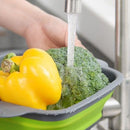 Folding Silicone Drain Basket Fruit Vegetable Washing Strainer (Green S)