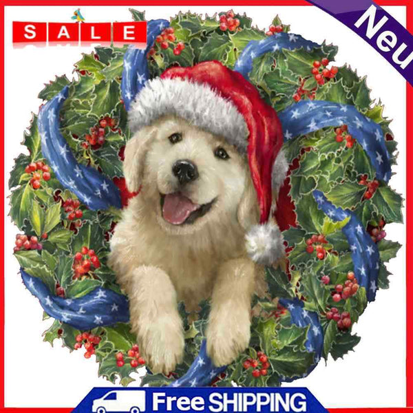 40x40cm Xmas Dog Frameless Picture Oil Paint By Numbers Hand Painted Home Decor