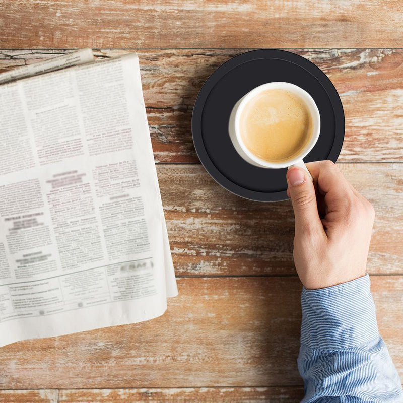 8pcs Silicone Coaster Drink Cup Pad Non-slip Round for Home Kitchen (Black)