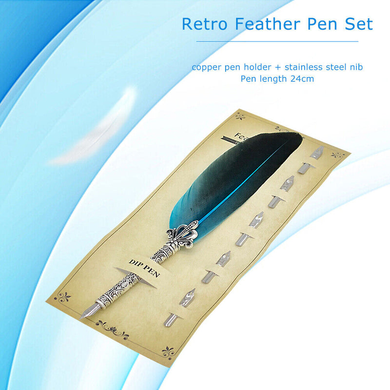 Calligraphy Feather Dip Pen with 5 Nib Writing Ink Quill Fountain Pen Retro