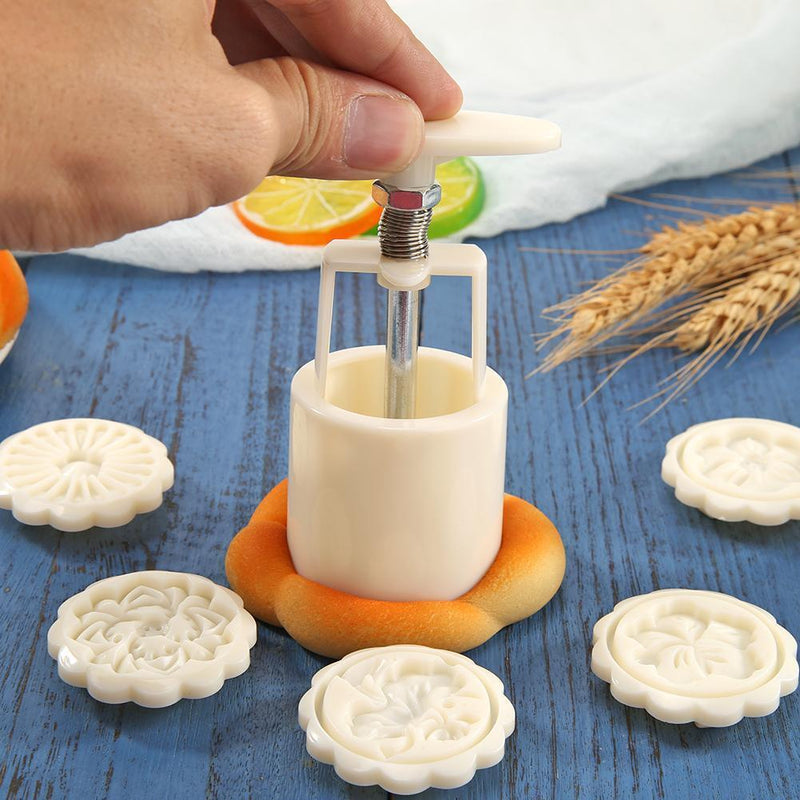 Round Mooncake Mold Cake Flower Printed Hand Press Mid-autumn Festival Bake