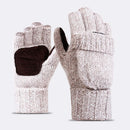 Knitted Half Finger Gloves Men Women Winter Warm Thick Flip Gloves (Beige