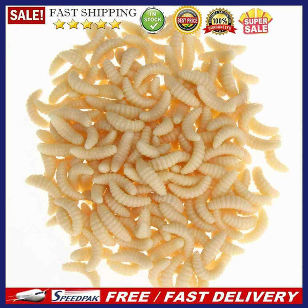200Pcs Soft Plastic Fishing Lures Baits Maggots Worms Tackle light yellow
