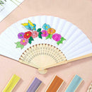 White Hand Held Fan Folding Bamboo Paper Wooden Wedding r. Events Deco