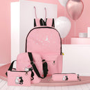 4pcs Canvas Backpack, Casual School Bags Cute Printed Cat for Boys and Girls