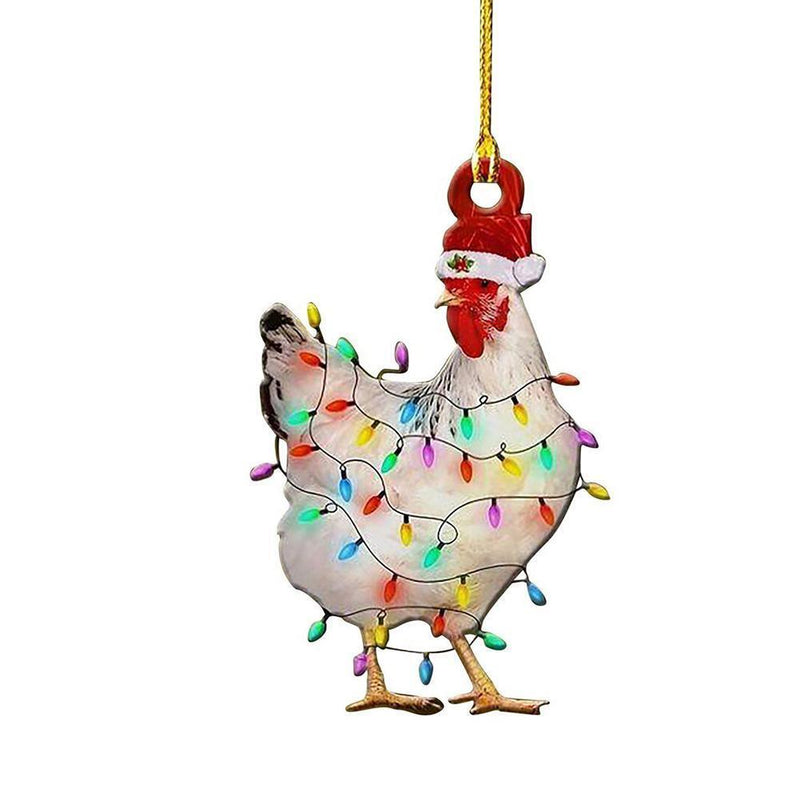 2pcs Chicken Sculpture with String Light Christmas Tree Ornaments