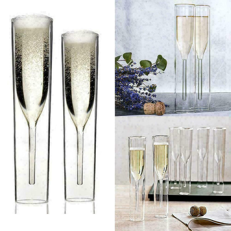 Double layer Cocktail Glass Crystal Champagne Cup Goblet T6U0 Transparent P3N4