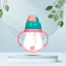 Baby Cartoon Training Cup w/ Cup Strap Straw Leakproof Bottle (Pink 260ML) Newly
