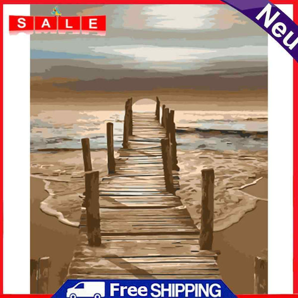 Painting By Numbers DIY Wooden Bridge Hand Painted Canvas Oil Art Picture Kit