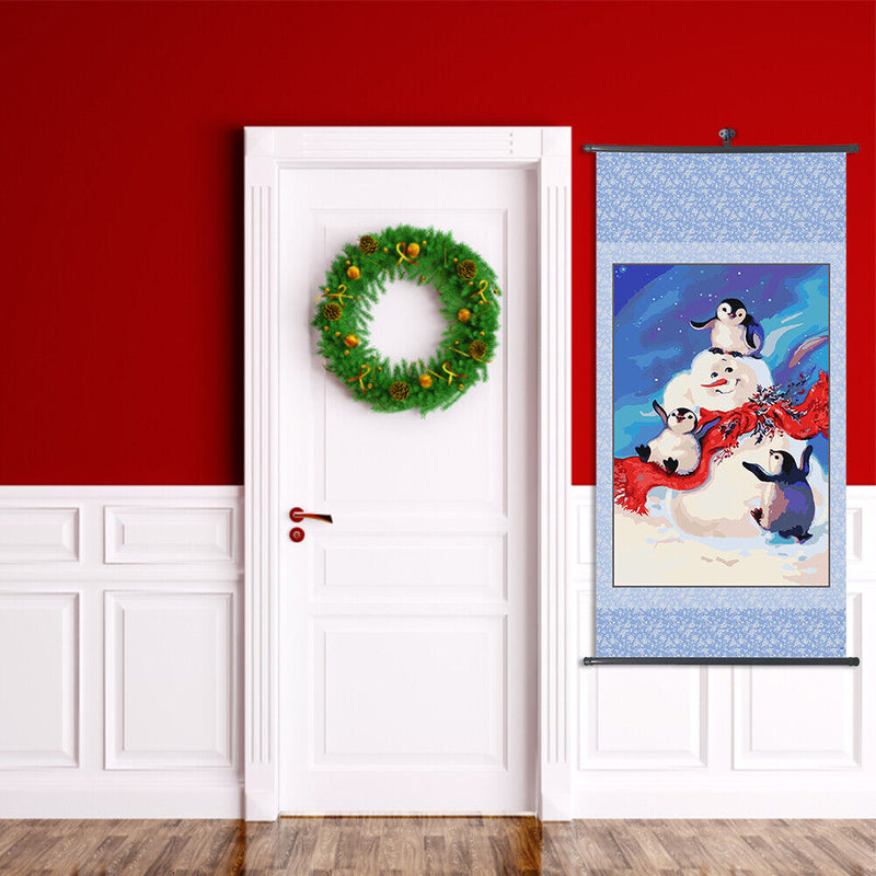 DIY Hand Painted Paint By Numbers Oil Canvas Picture Penguin Snowman Kit Artwork