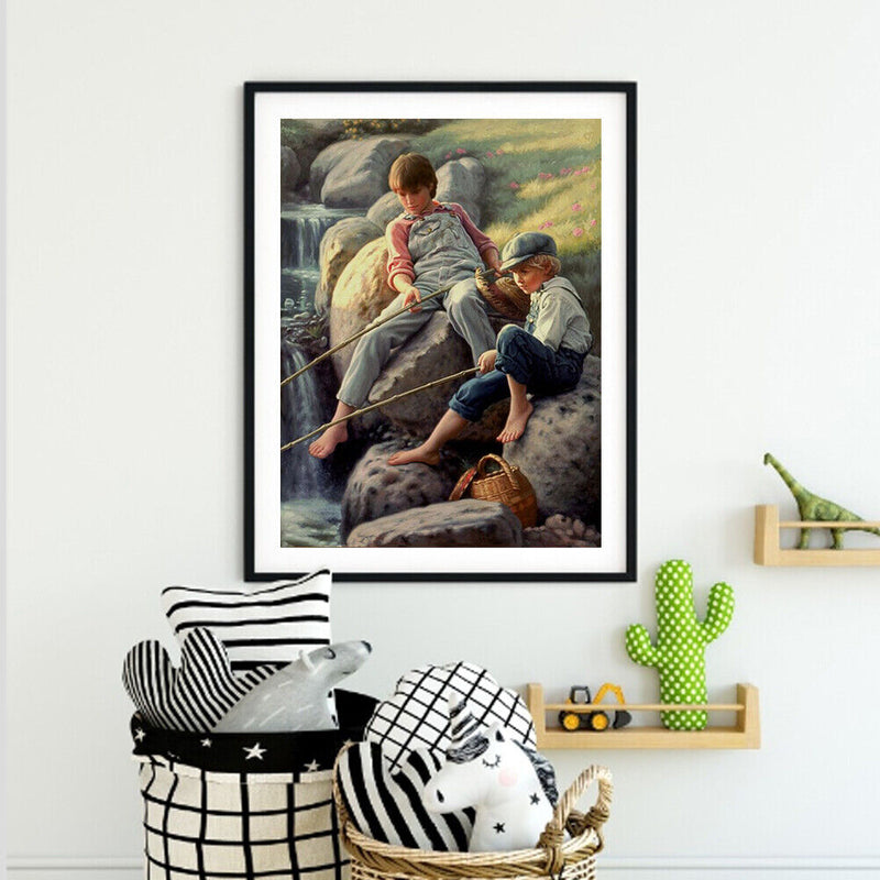 40x50cm DIY Paint By Number Kit Fishing Children Abstract Home Wall Ornaments