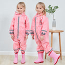 Kids Rain Suit Toddler Raincoat Unisex Baby Waterproof Coverall (Pink L)
