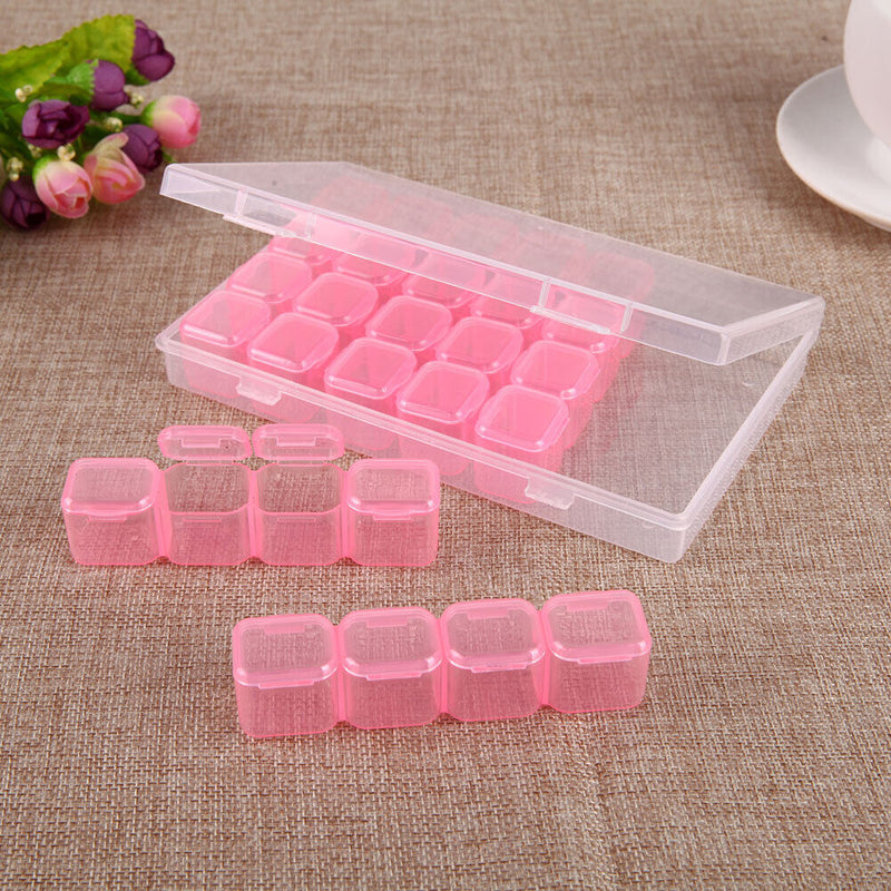 28 Slots Storage Box Nail Art Rhinestone Jewelry Display Case (Pink)