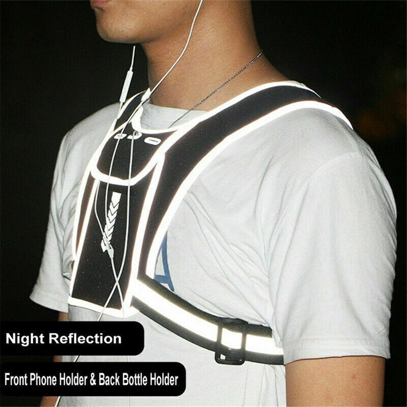 Women Safety Running Reflective Vest Fitness Backpack Phone Bag Chest Pocket