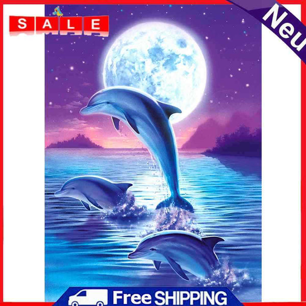 Mosaic 5D Round Drills DIY Diamond Painting Dolphin Jump Cross Stitch Embroidery