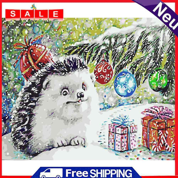 Frameless Hand Painted Picture DIY Snowing Hedgehog Painting By Numbers Craft