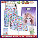 7pcs/Set Women/Men Food Print Canvas Backpacks Stationery Shoulder Bags (H)