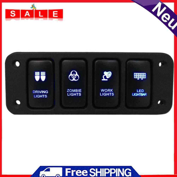 12V 4 Button Blue LED On/Rocker Switch Panel with 150mm Cable for Toyata