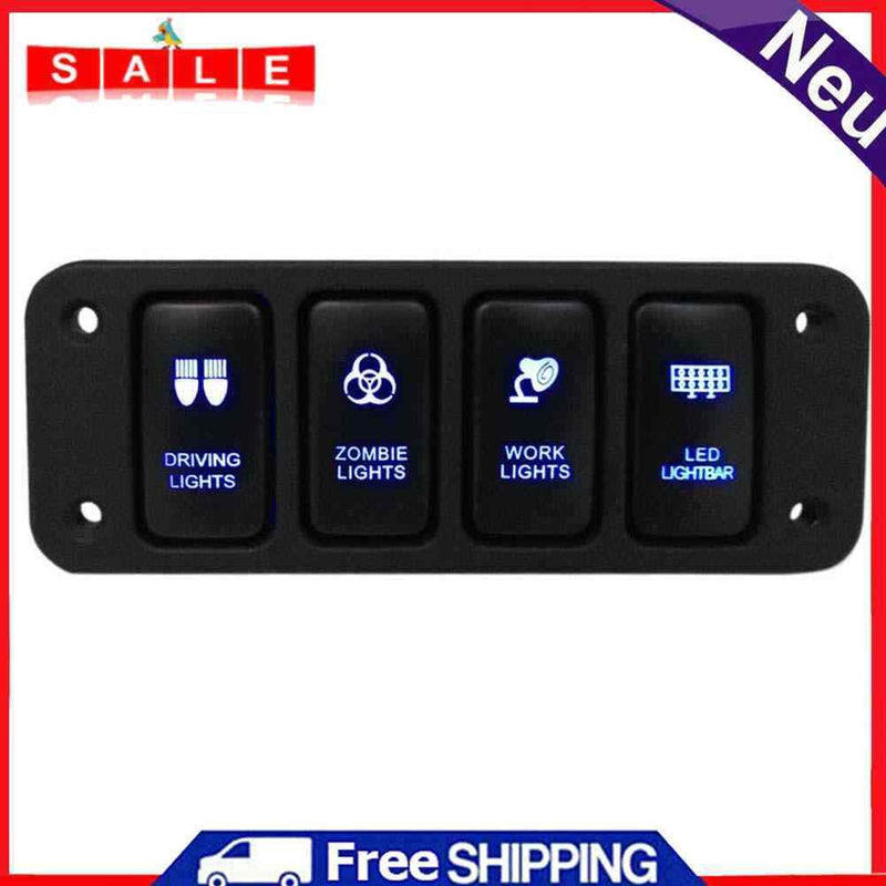 12V 4 Button Blue LED On/Rocker Switch Panel with 150mm Cable for Toyata