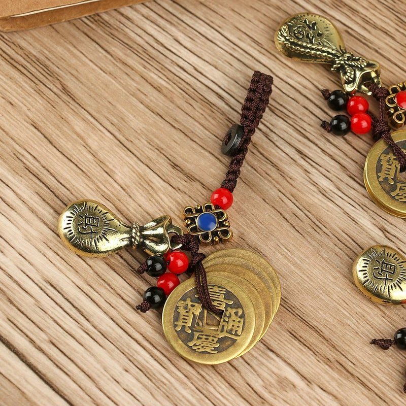 Emperors Coins Lucky Wealth Pendant Chinese Brass Keyring Money Bag Keychain