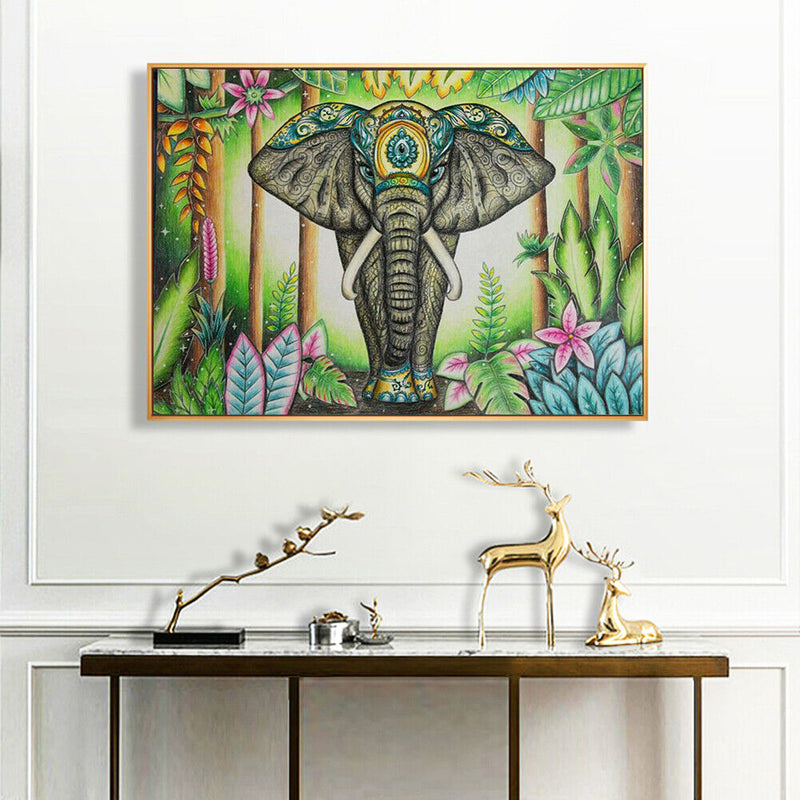 Elephant Acrylic Oil Paint By Numbers Canvas Drawing DIY Hand Painted Wall Art