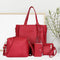 4pcs/Set Lichi Leather Tassels Women Tote Shoulder Clutch Card Bags (Red)