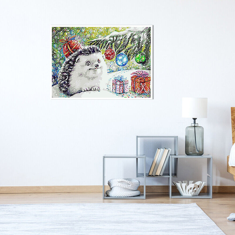 Frameless Hand Painted Picture DIY Snowing Hedgehog Painting By Numbers Craft