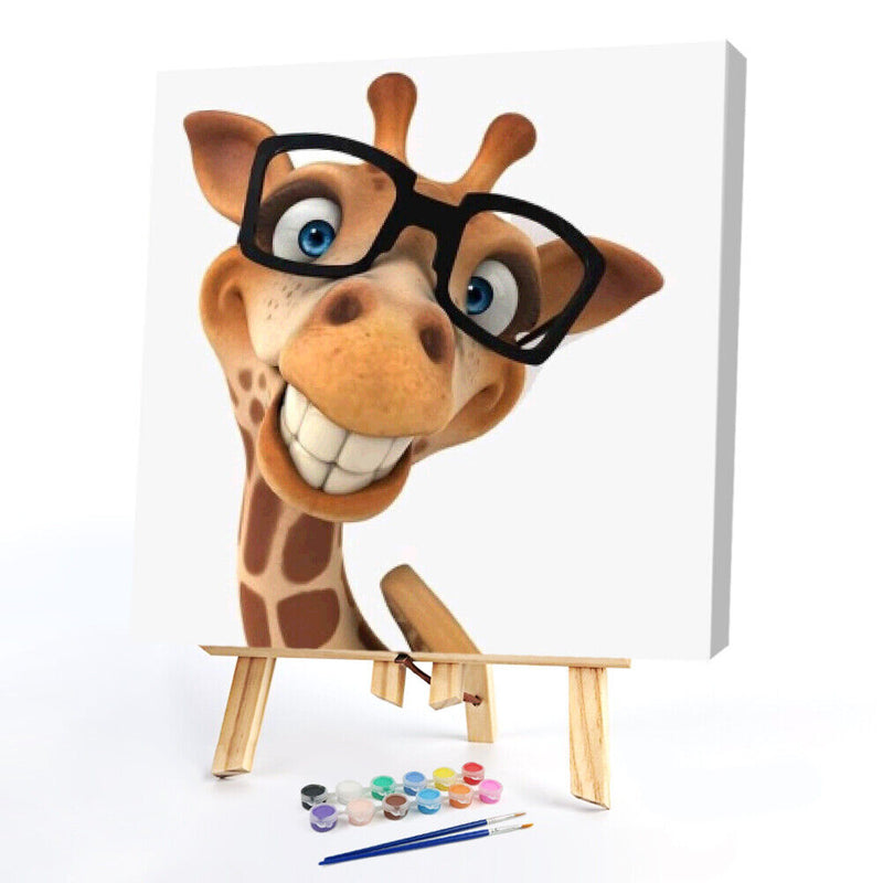 Giraffe with Glasses Oil Paint By Numbers Kits Canvas Drawing DIY Cartoon