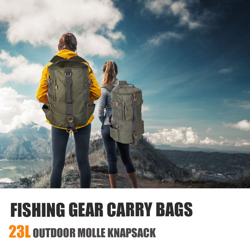 Large Fishing Tackle Backpack Cylindrical Fishing Gear Bags (Army Green) Newly