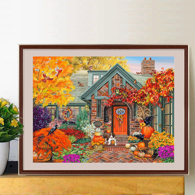 Autumn Courtyard Dog 5D DIY Diamond Painting Kits Full Round Drill Wall Decor