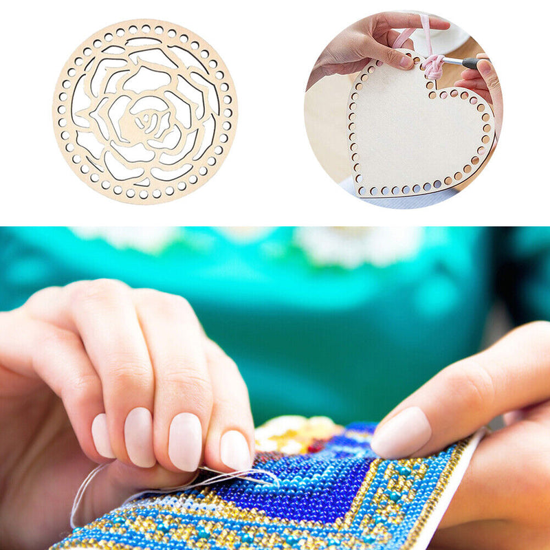 Wooden Basket Bottom Circle Blank Hollow Crochet Basket Wood Base for DIY Knit
