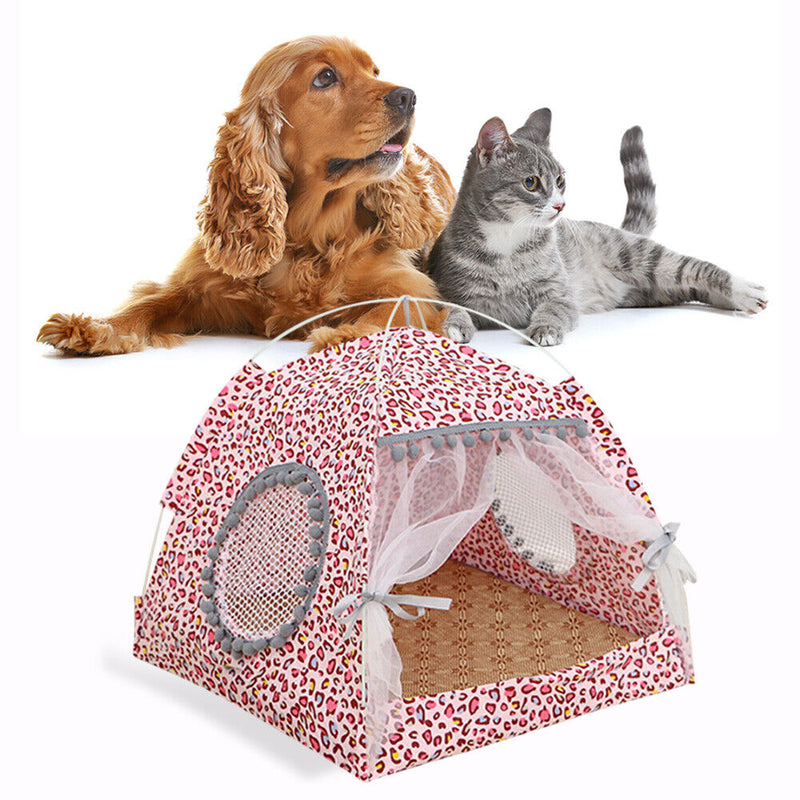 Dog Bed Cat Tent House Mat Puppy Kennel Cushion Pet Pad Supply (Pink S) Newly