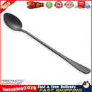 Stainless Steel Long Handle Ice Spoon Coffee Tea Spoons Tableware (Black) Newly