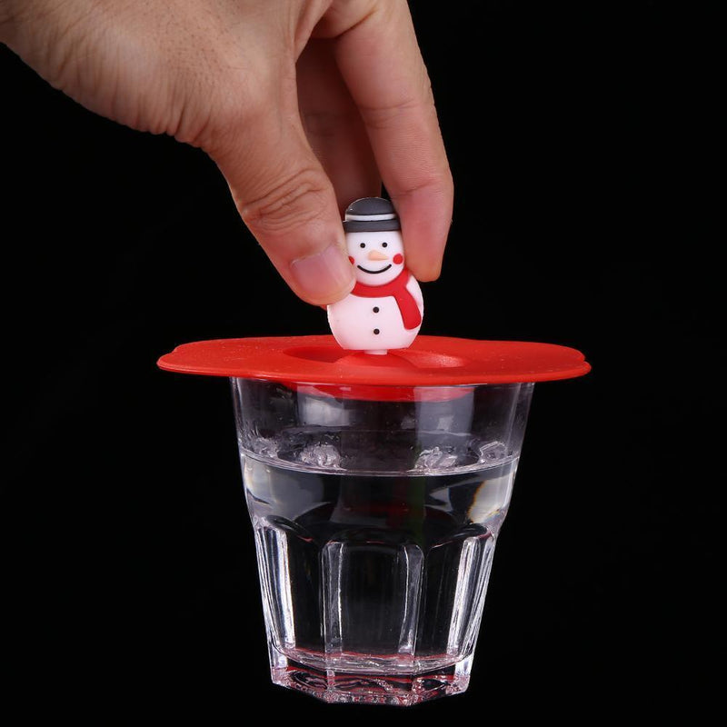 Torx Silicone Cup Cover Heat-resistant Reusable Cartoon Lid (Red Snowman)